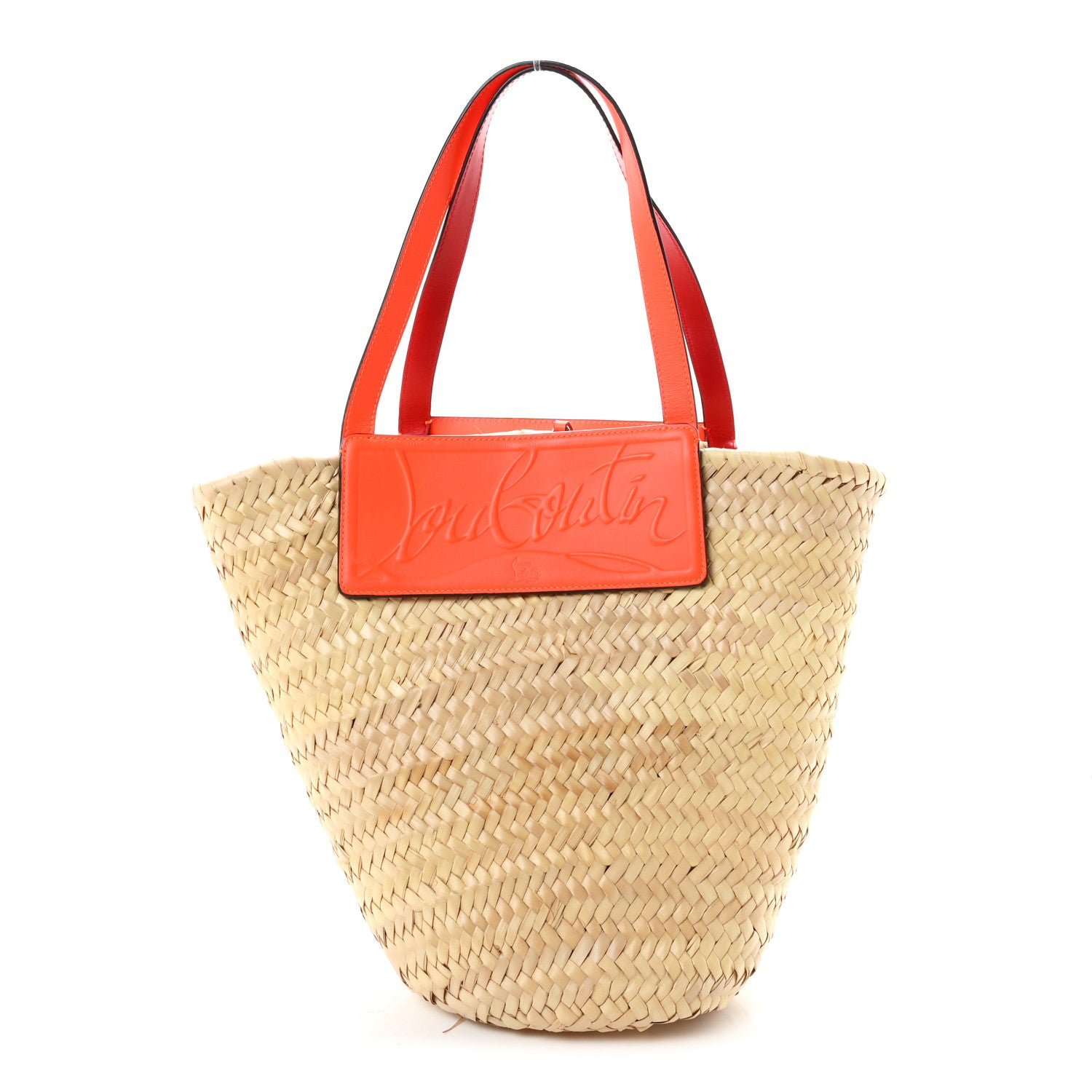 Christian Louboutin Woven Straw Loubishore Tote Sunrise