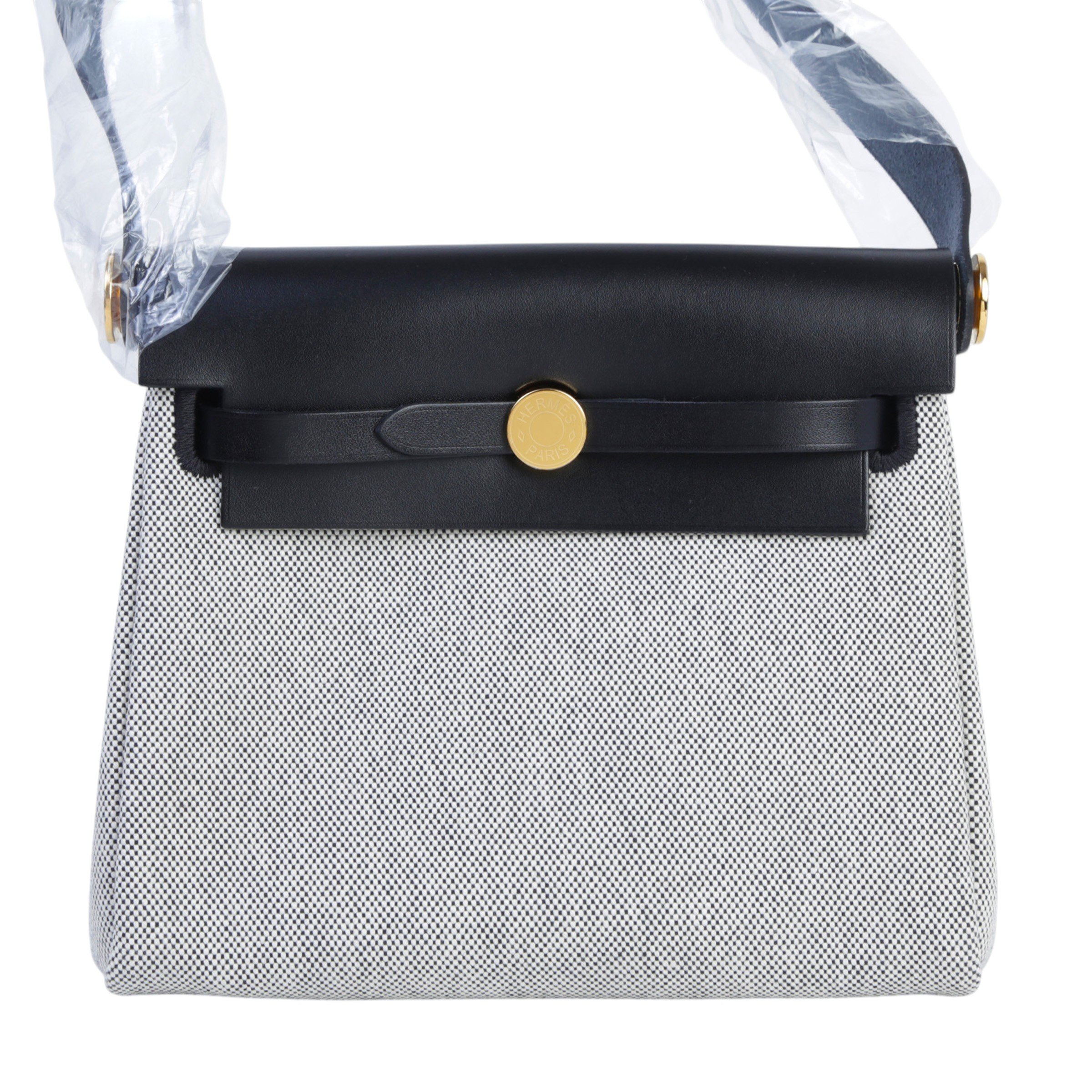 Hermes Unused ( Rank NS ) HERMÈS Herbag Zip Mini 20 Noir (89) Ecru Vache Hunter Toile H canvas Gold hardware W (2024)