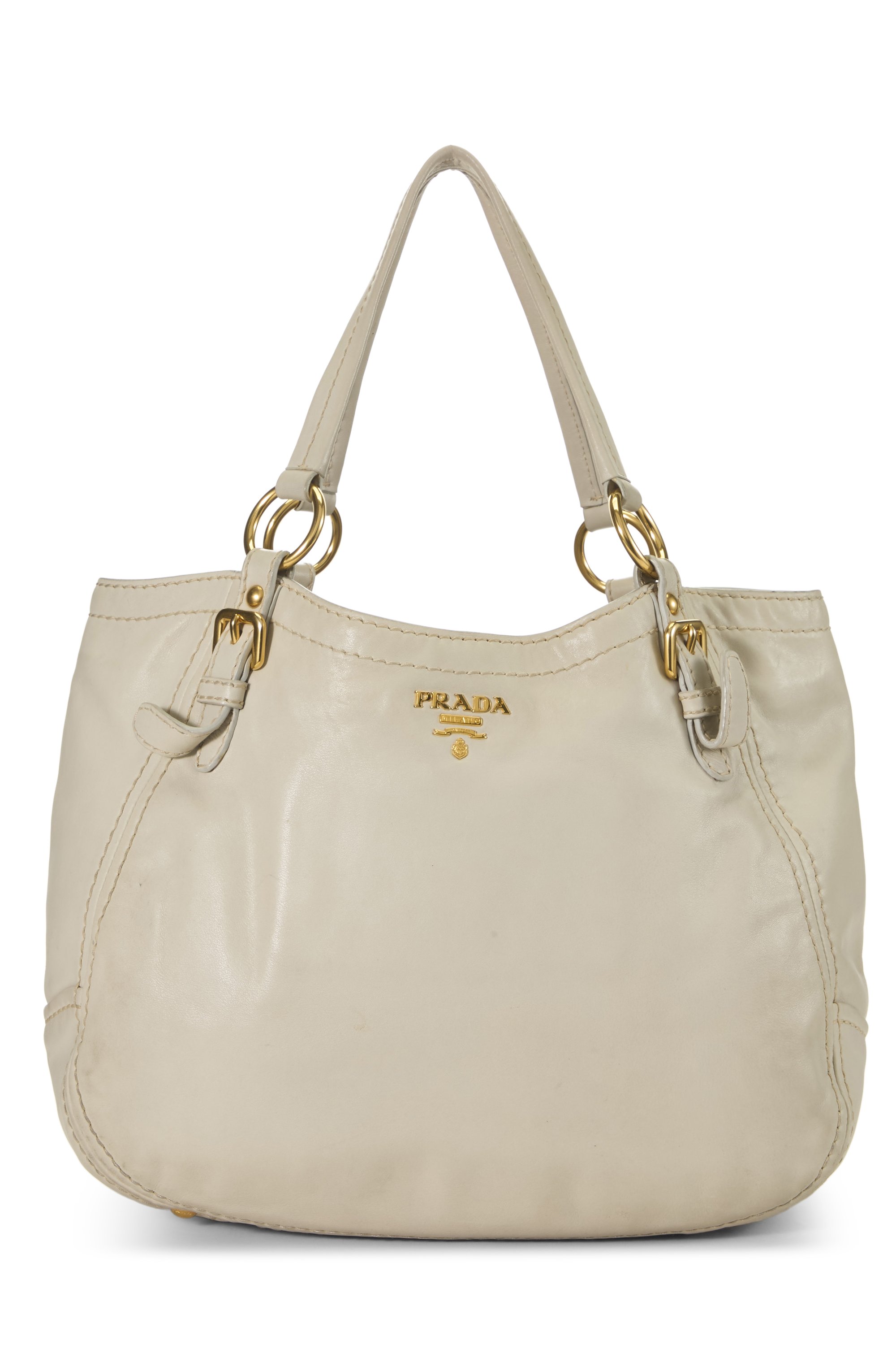 White Calfskin Leather Buckle Tote