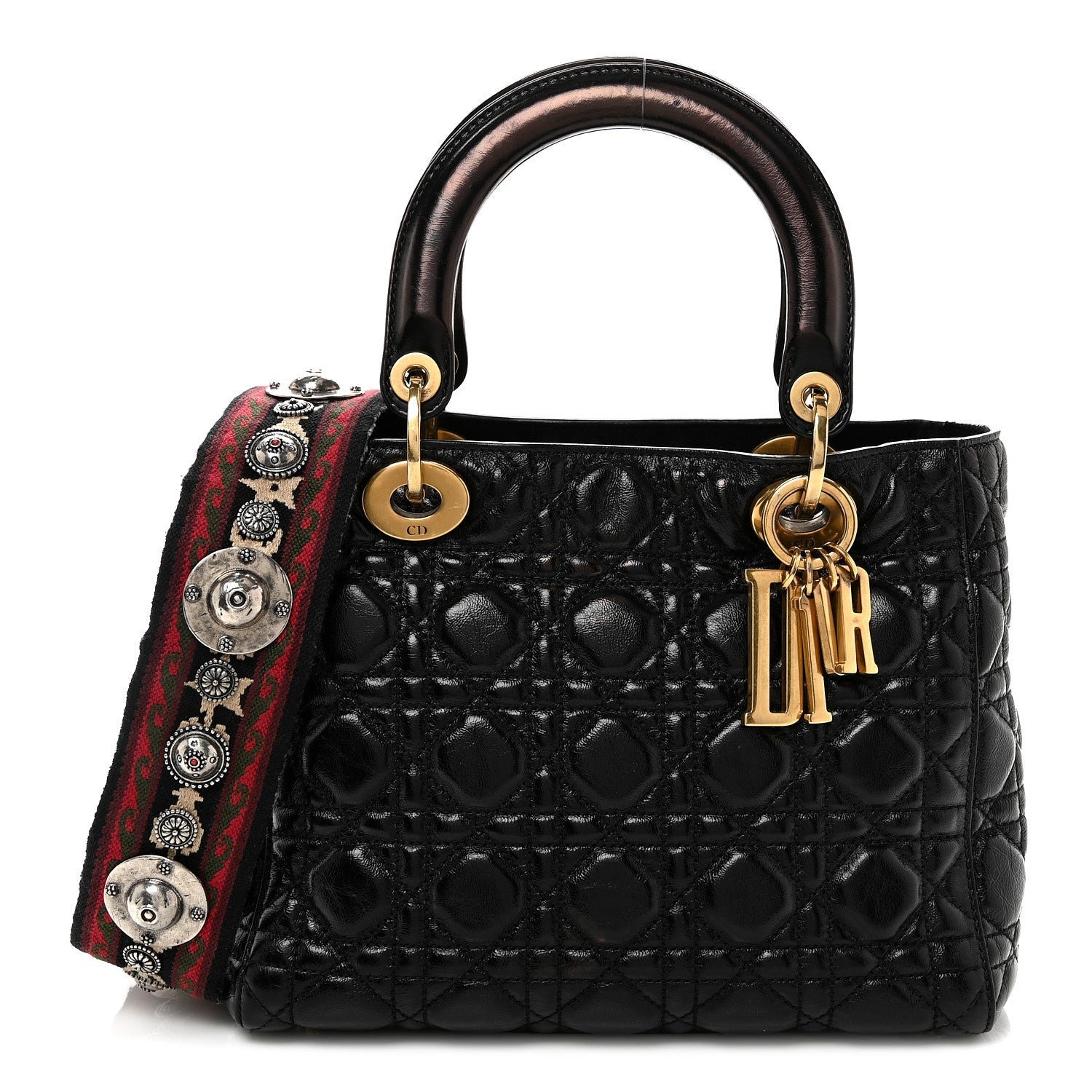Christian Dior Crinkled Patent Cannage Medium Bohemian Lady Dior Black
