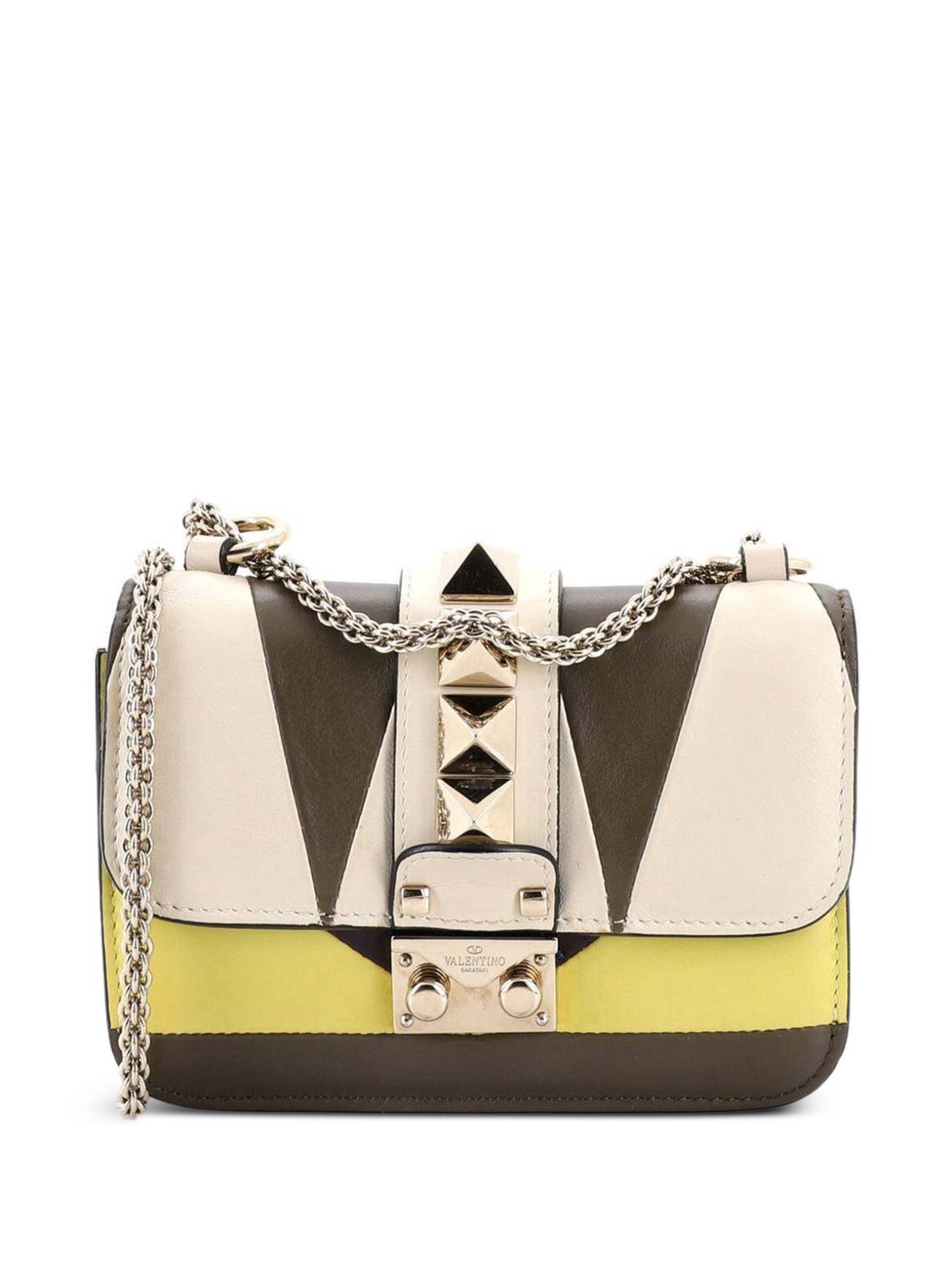 Glam Lock Geometric Color Block Leather Mini shoulder bag