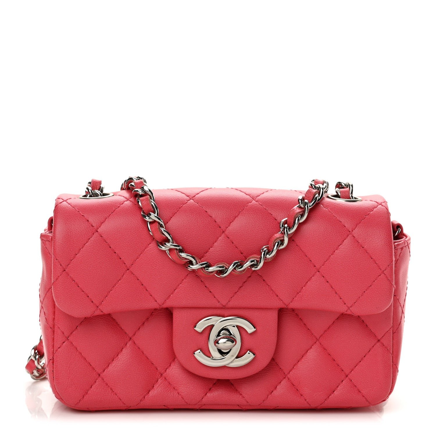 Chanel Lambskin Quilted Extra Mini Rectangular Flap Coral