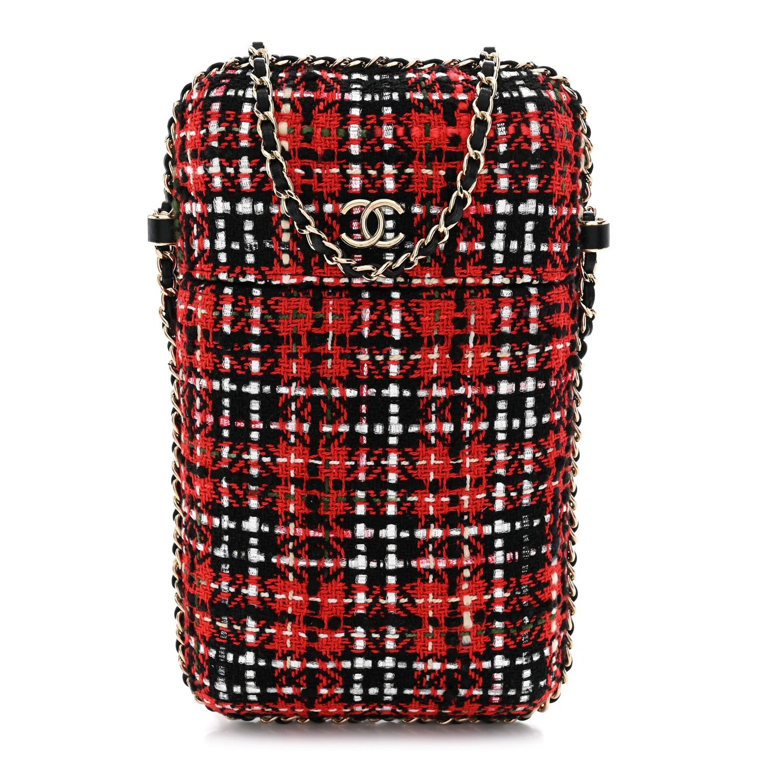 Chanel Tweed Chain Around Phone Holder Red Multicolor
