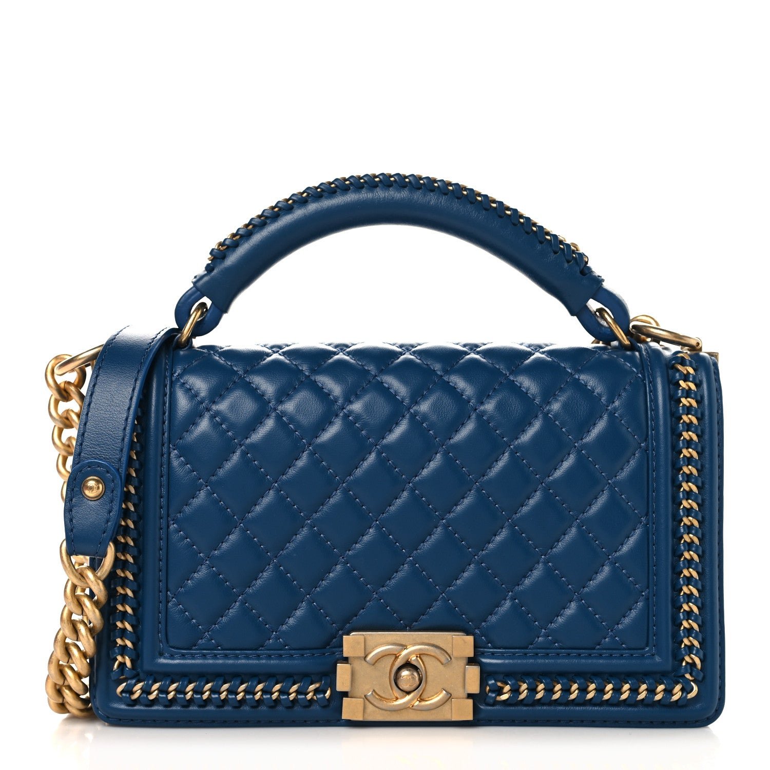 Chanel Calfskin Quilted Medium Boy Top Handle Flap Blue