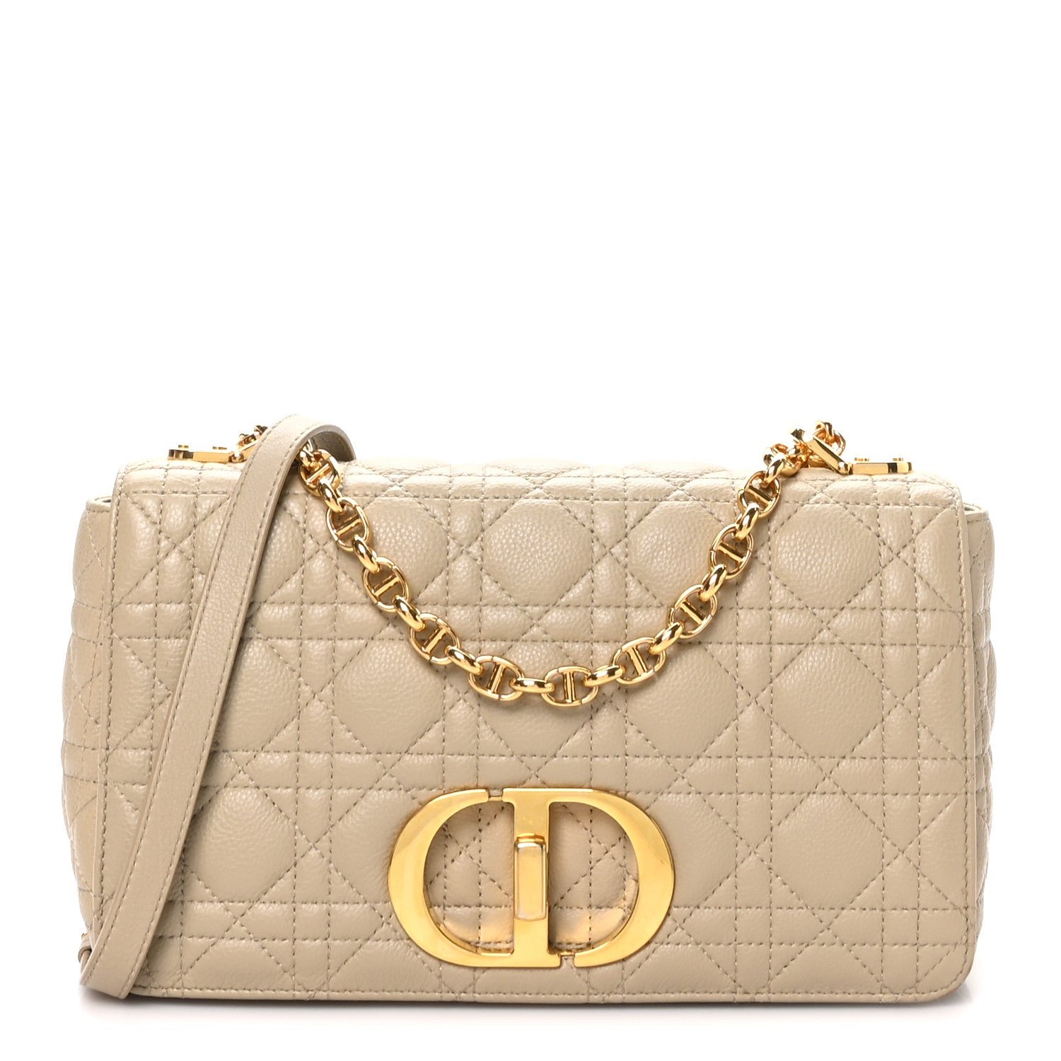 Christian Dior Supple Calfskin Cannage Medium Caro Bag Beige