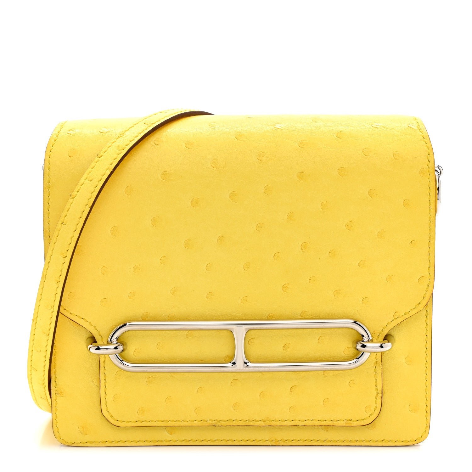 Hermes Hermes Ostrich Mini Sac Roulis Jaune Citron