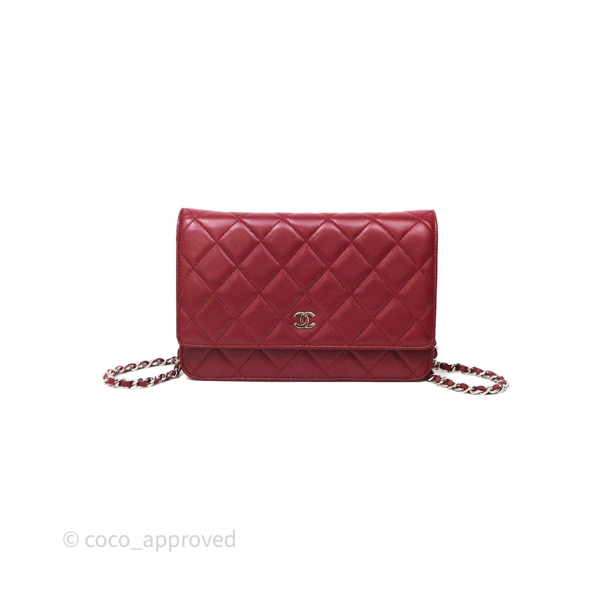 Chanel Quilted Wallet on Chain WOC Red Lambskin Silver Hardware