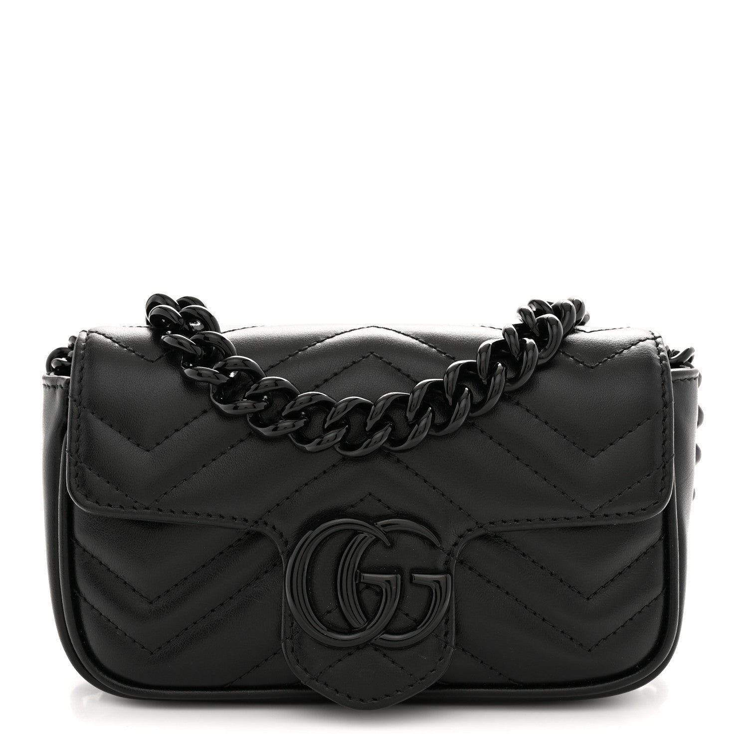 Gucci Calfskin Matelasse Monochrome GG Marmont Chain Belt Bag Black