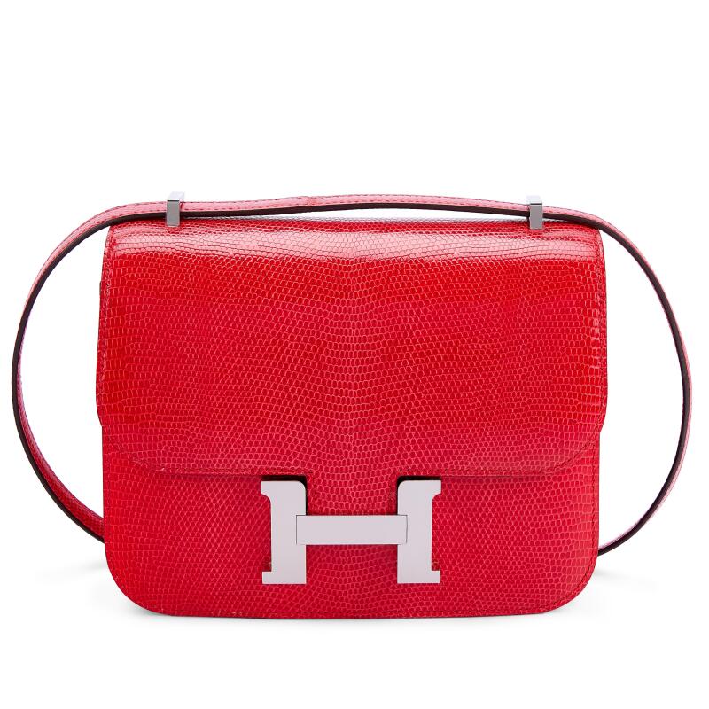 Hermes Rouge de Coeur Shiny Niloticus Lizard Mini Constance 18 Palladium Hardware, 2025