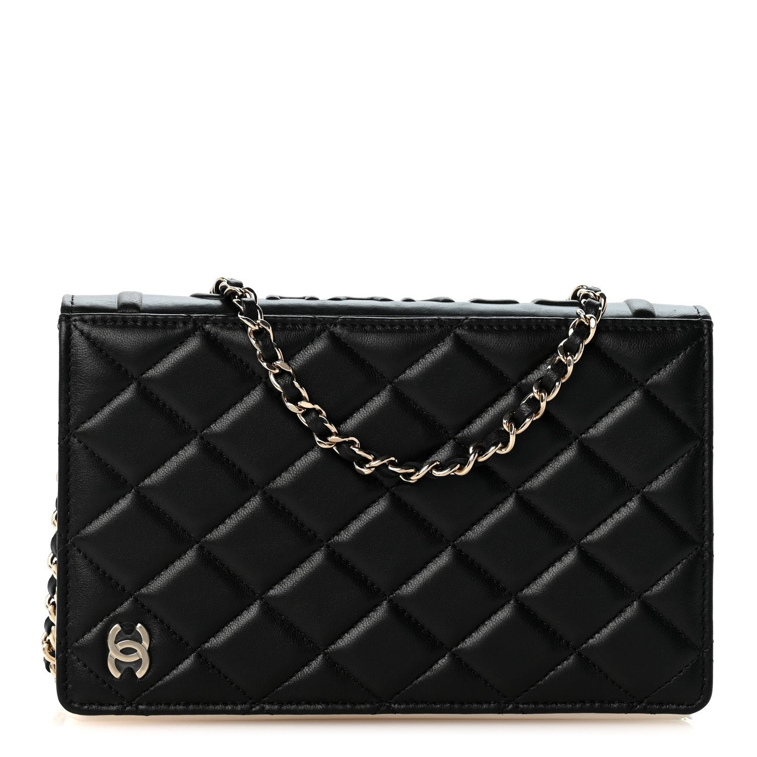 Chanel Lambskin Quilted Book Wallet On Chain WOC Black