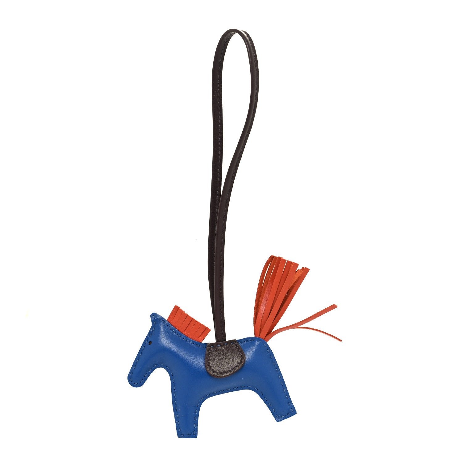 Hermes Milo Lambskin Grigri Rodeo Horse Bag Charm PM Bleu France Cornaline Rouge Sellier