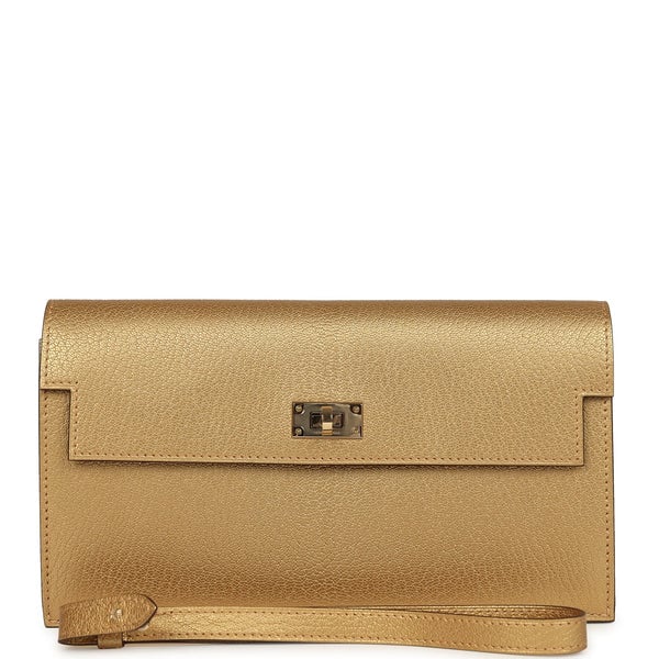 Hermes Hermes Kelly Pocket Long Wallet Dore Chamkilight Goatskin Permabrass Hardware