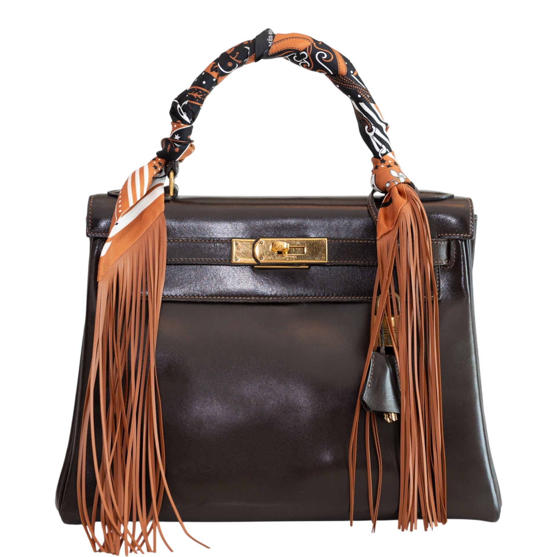 Hermes Hermès Vintage Kelly 28 Retourné Marron Foncé Box Calf Gold Hardware