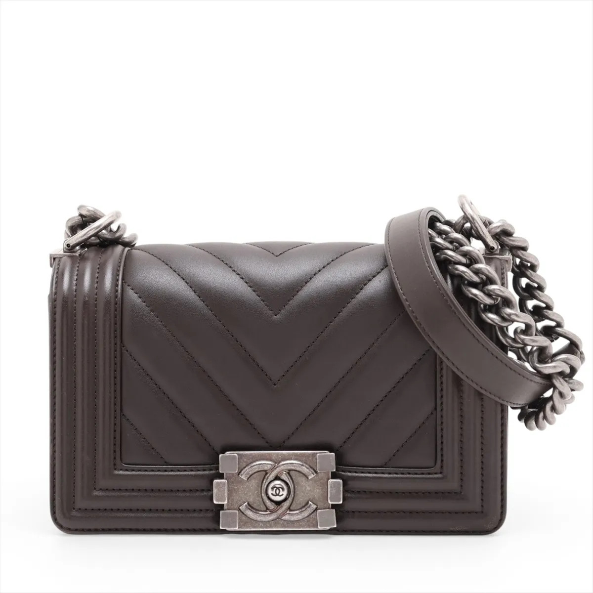 Chanel Boy Chanel 20 Small Lambskin Chain Shoulder Bag Brown Gunmetal Fittings 2