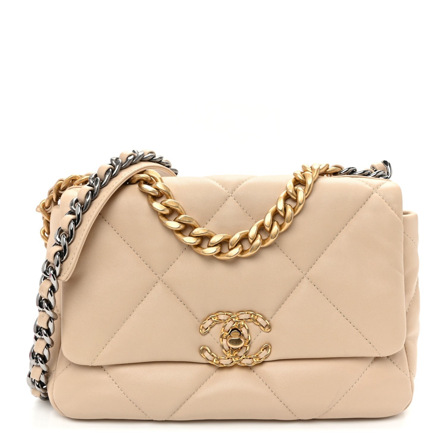Chanel Lambskin Quilted Medium Chanel 19 Flap Beige