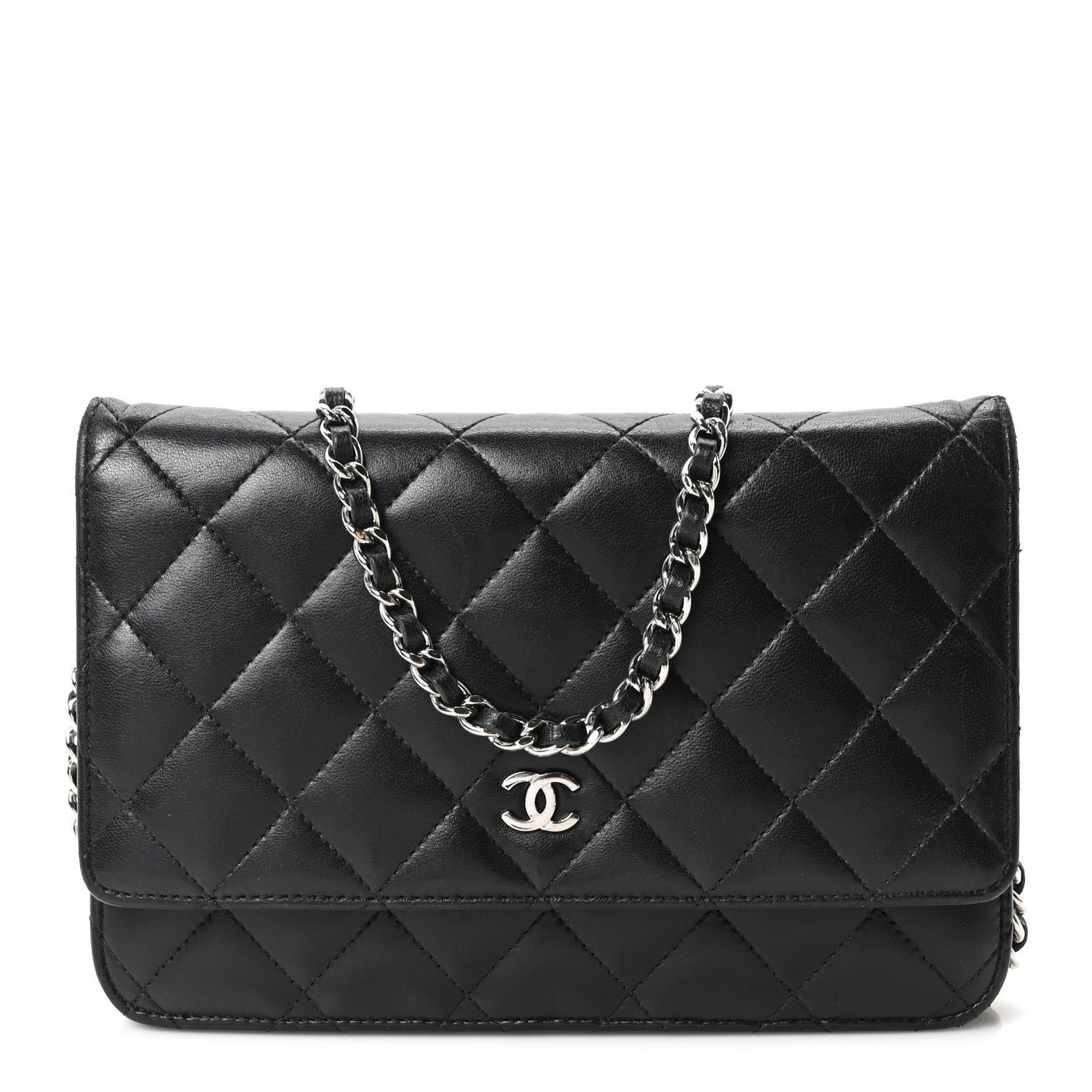Chanel Lambskin Quilted Wallet On Chain WOC Black