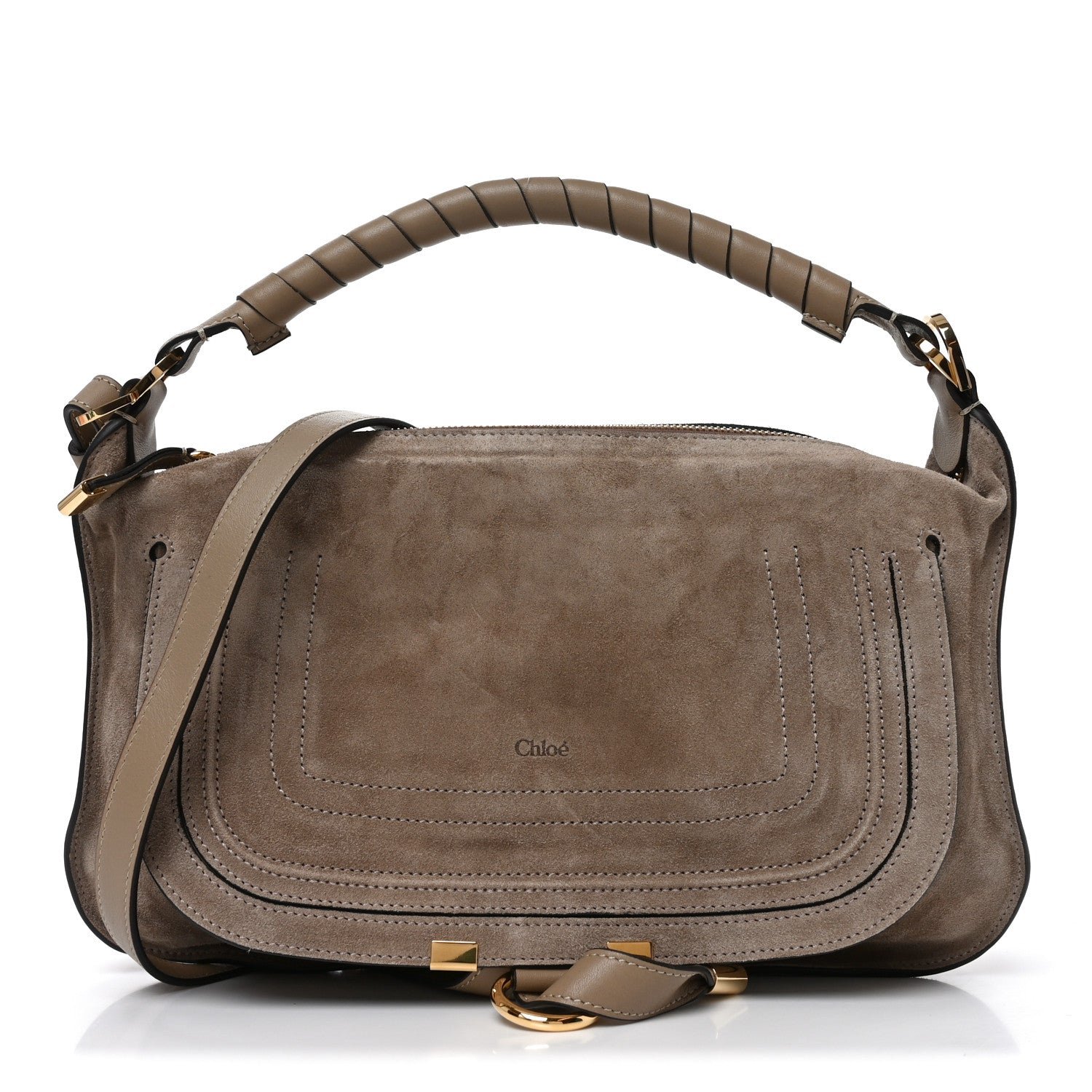 Chloe Suede Calfskin Small Marcie Shoulder Bag Boyish Brown