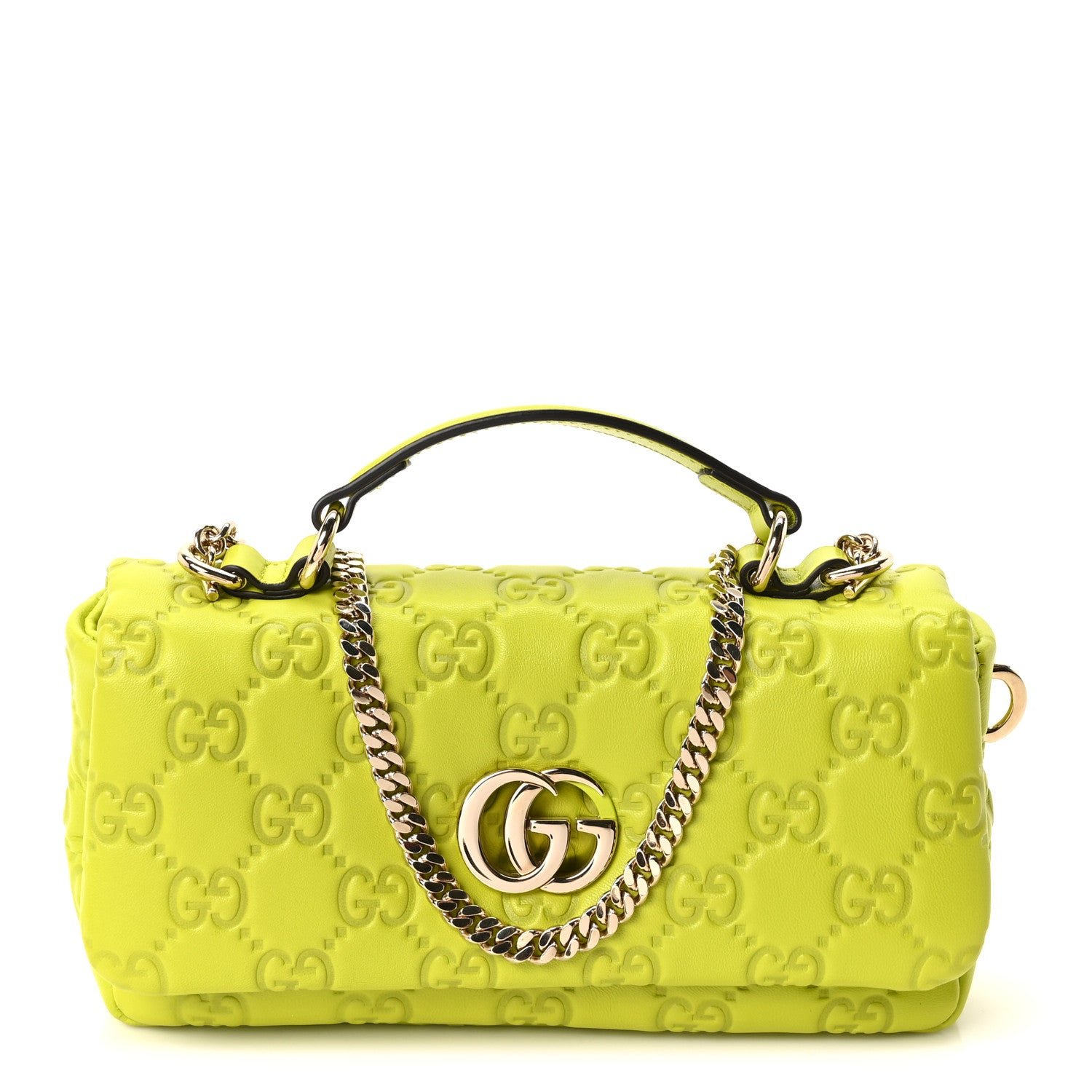 Gucci Lambskin Embossed Mini GG Milano Top Handle Shoulder Bag Light Green