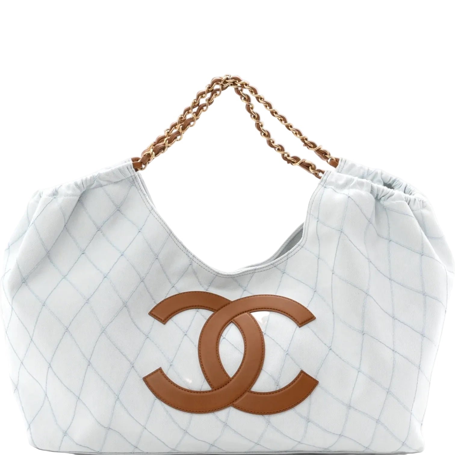 Chanel Chanel Coco Beach Small Shopping Tote Light Blue Denim Brown Calfskin Gold-Tone Hardware