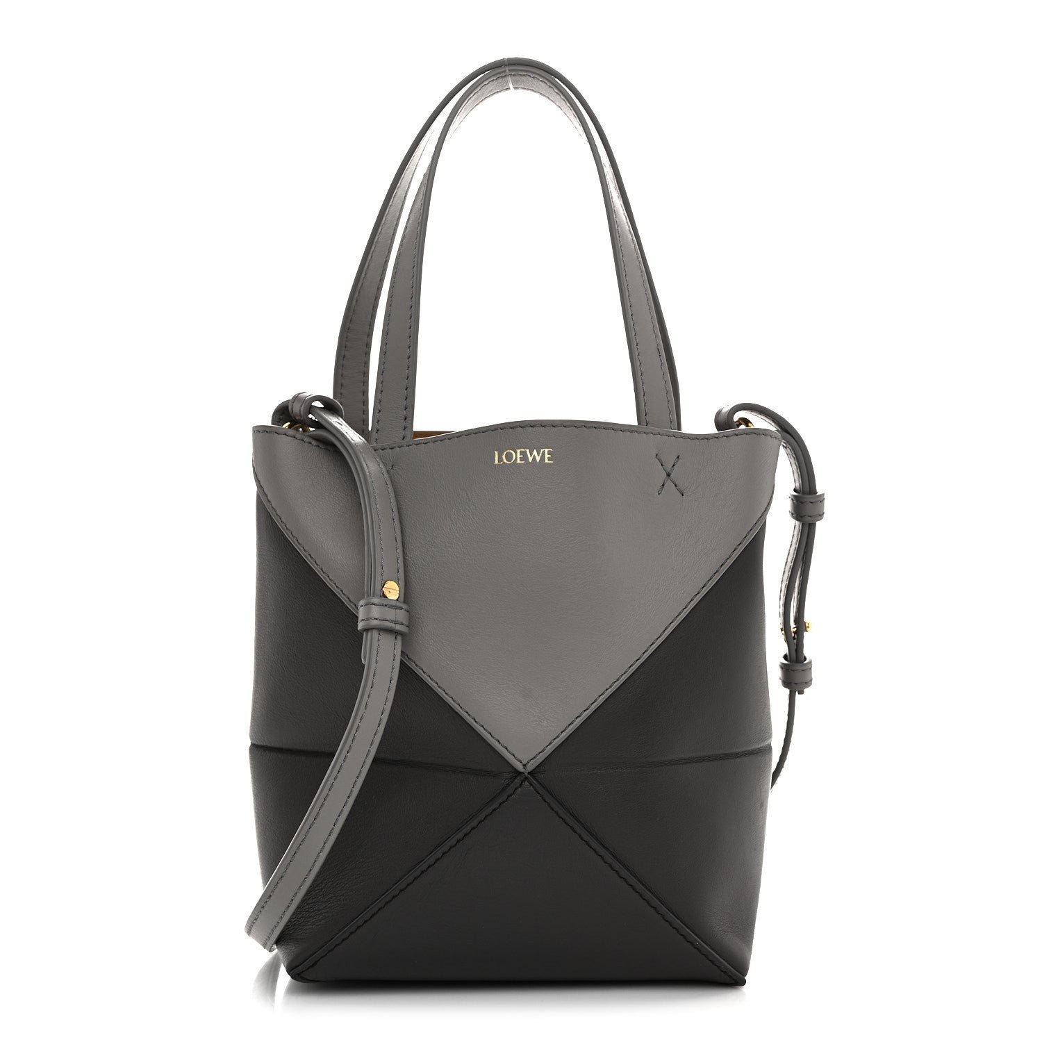 Loewe Shiny Calfskin Mini Puzzle Fold Tote Pearl Grey Dark Grey