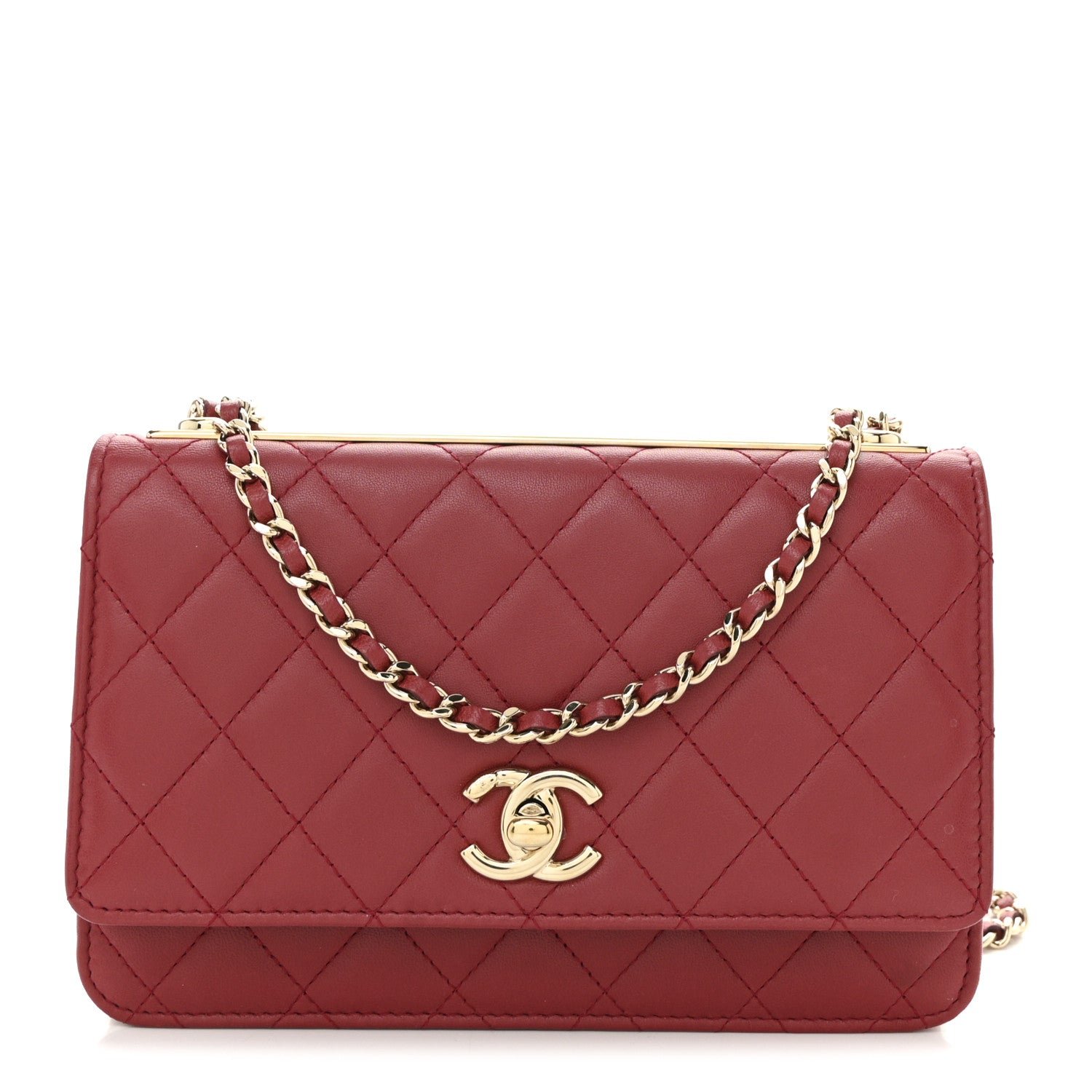 Chanel Lambskin Quilted Trendy CC Wallet On Chain WOC Red