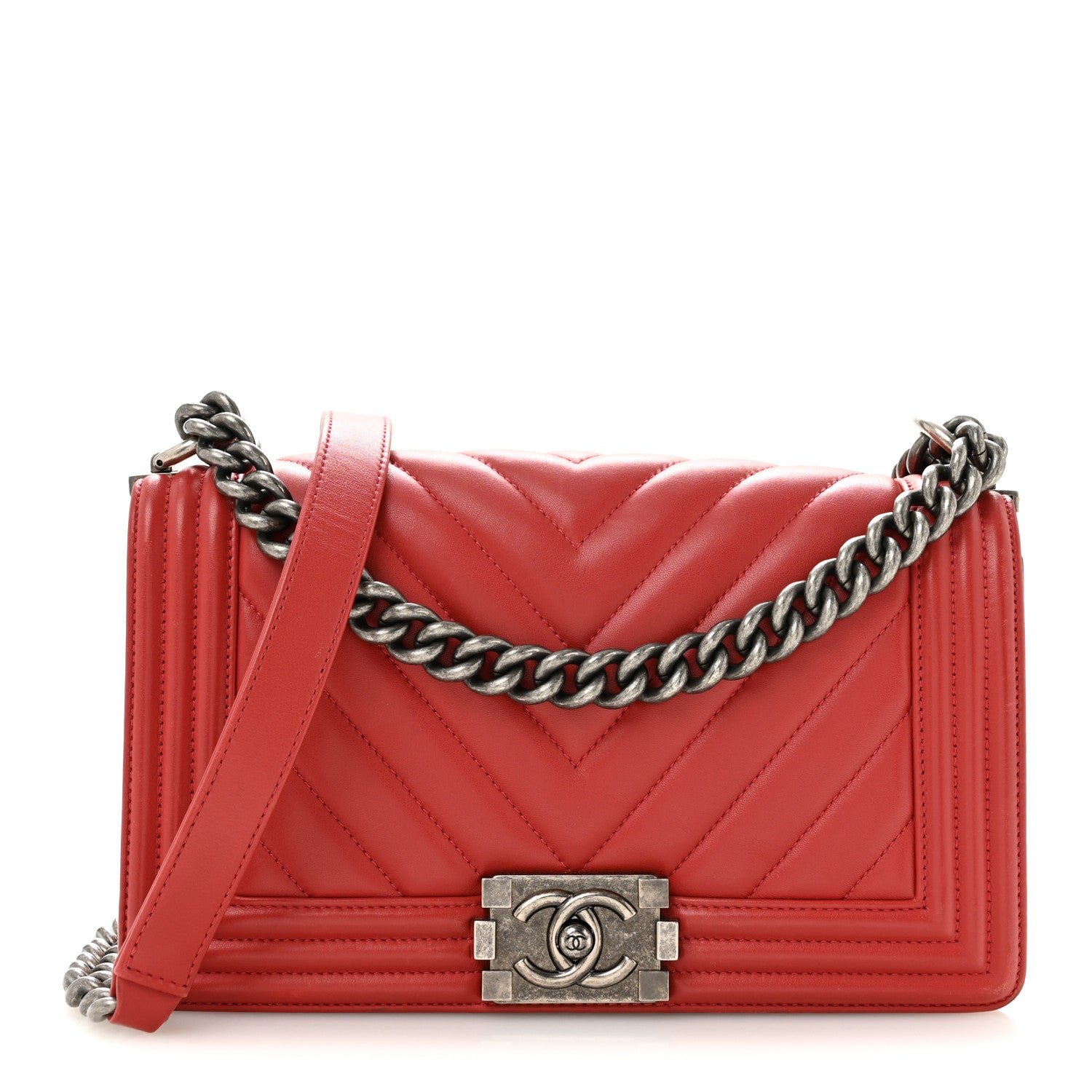 Chanel Calfskin Chevron Quilted Medium Boy Flap Red