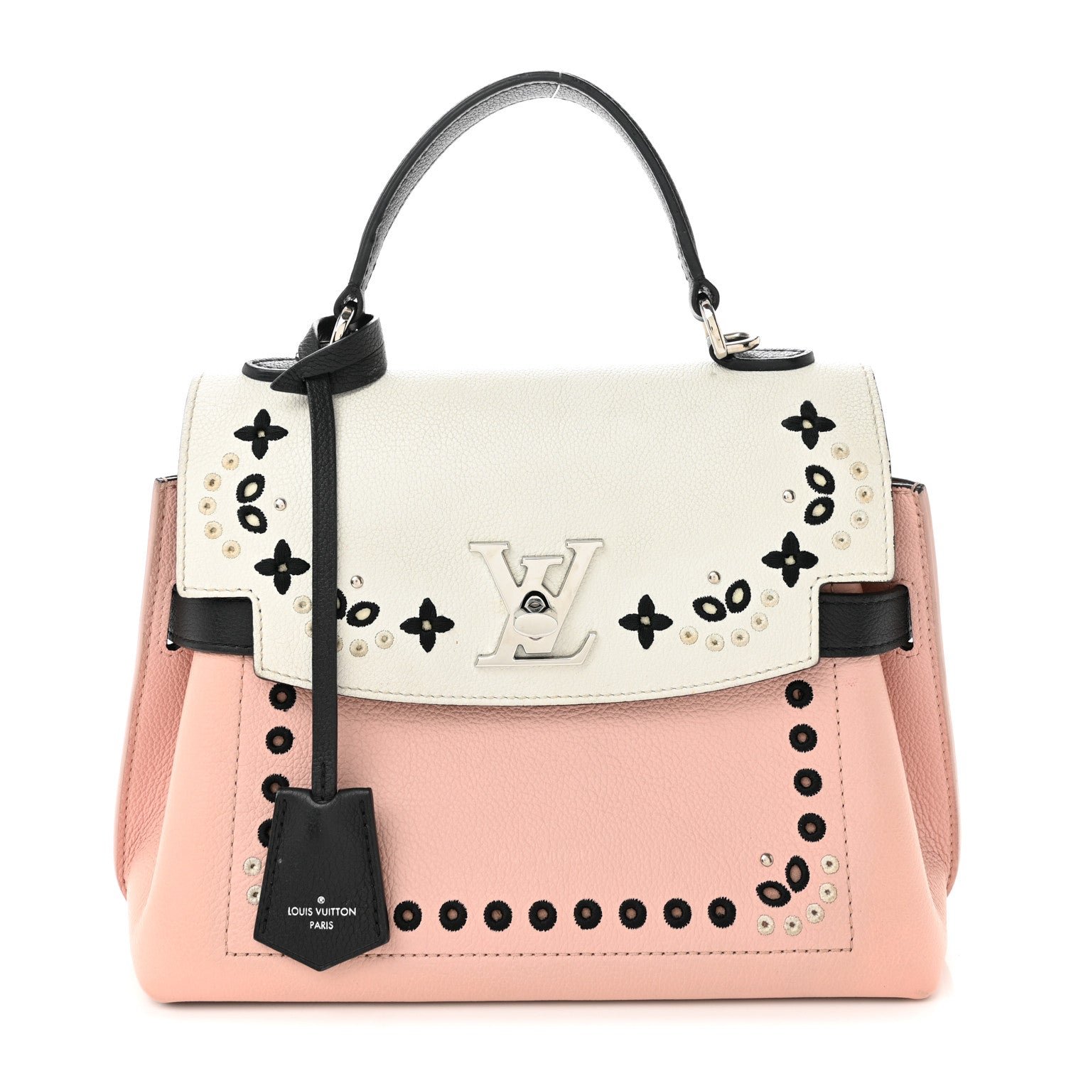 Louis Vuitton Louis Vuitton Soft Calfskin Embroidered Lockme Ever BB Rose Pink Snow White Black