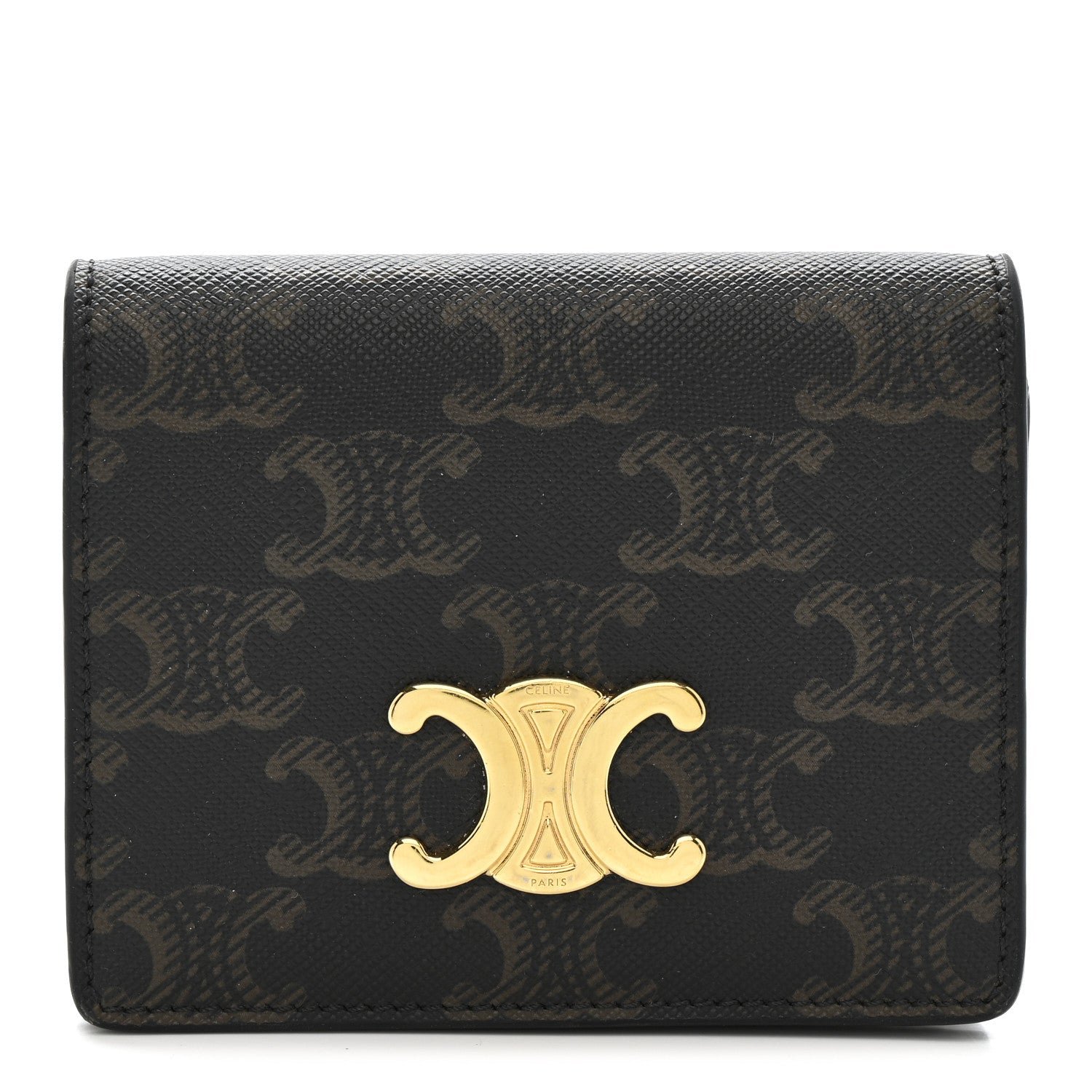 Celine Celine Canvas Triomphe Compact Wallet Tan