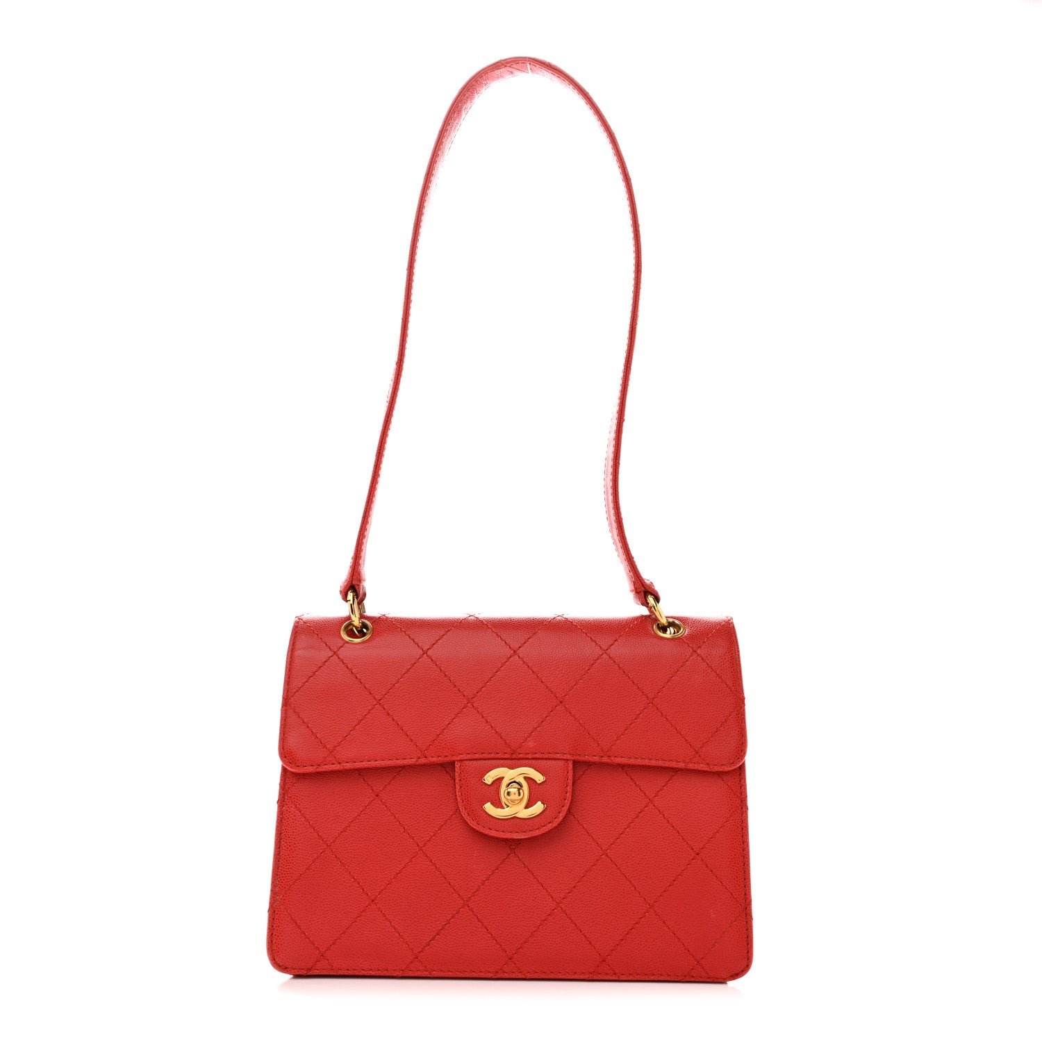 Chanel Caviar Stitched Flap Shoulder Bag Red
