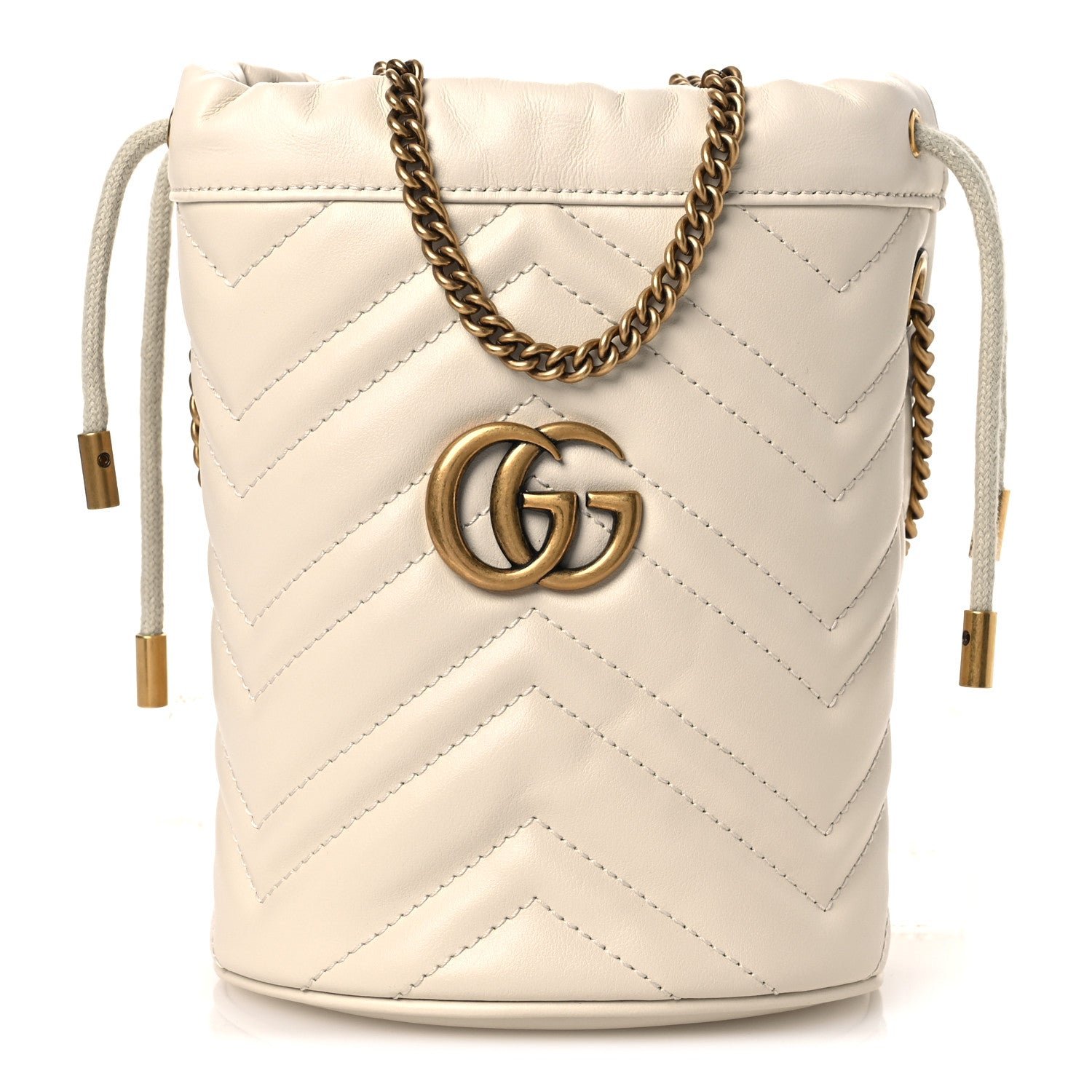 Gucci Calfskin Matelasse Mini GG Marmont 2.0 Bucket Bag White