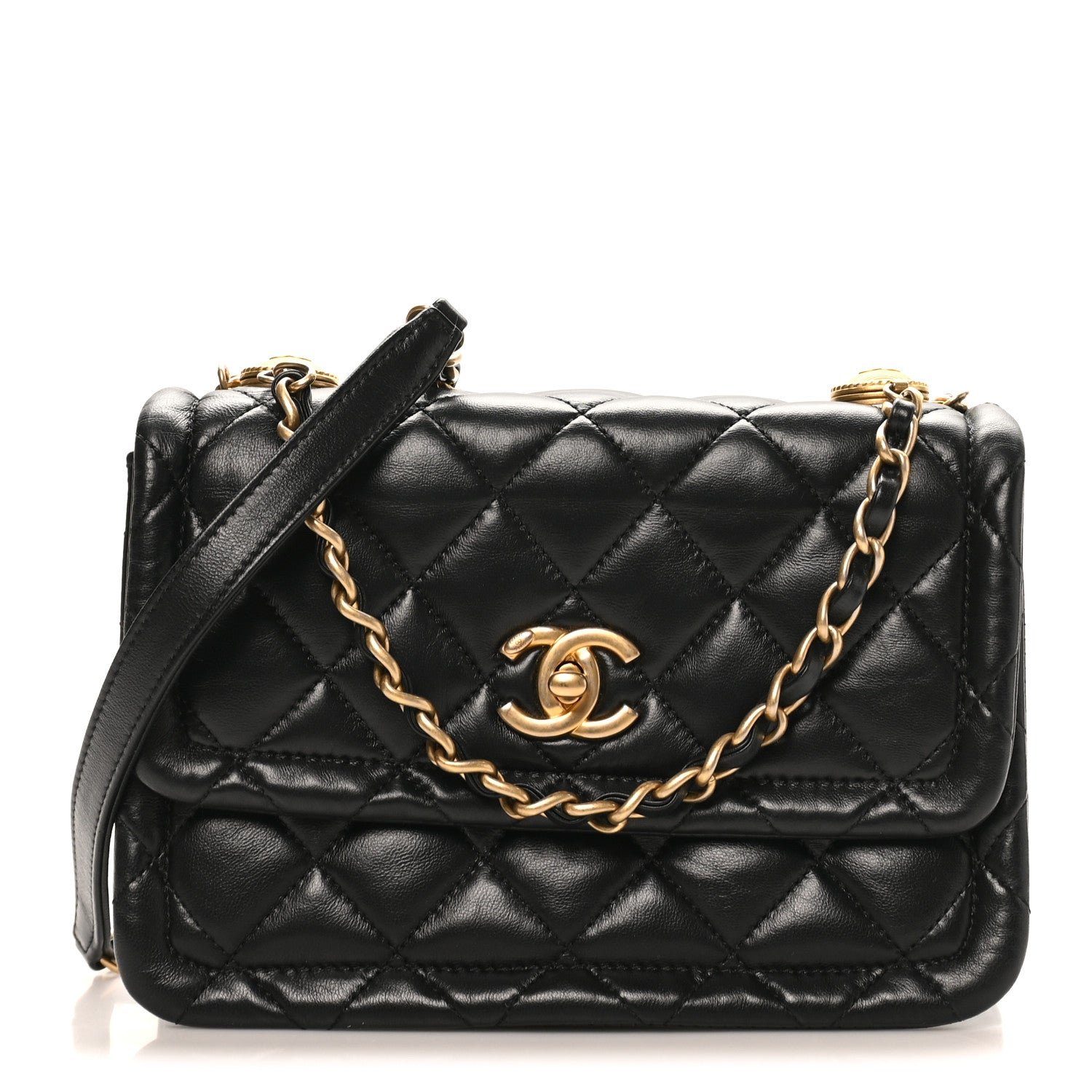 Chanel Shiny Lambskin Flap Clutch With Chain Black