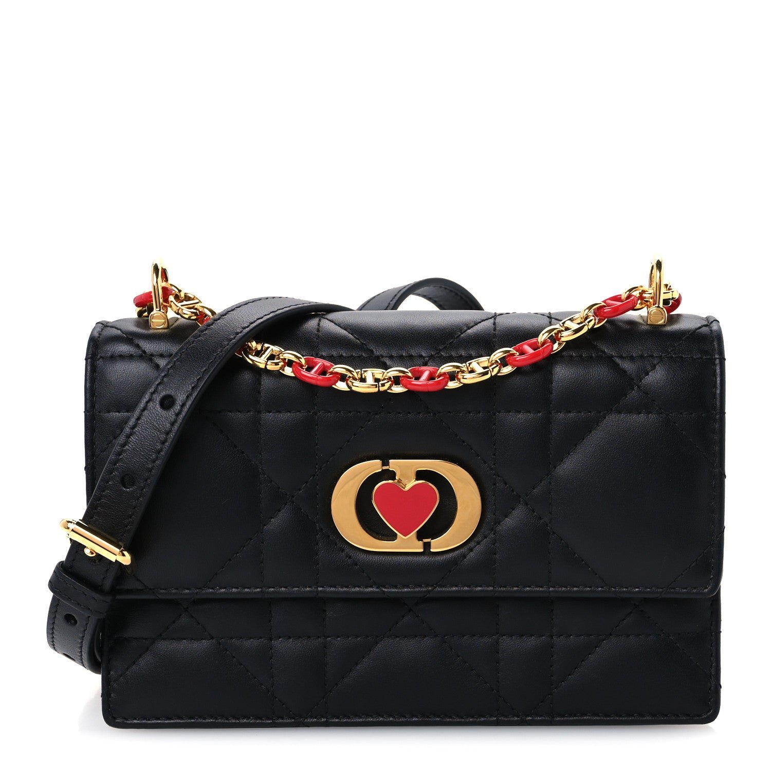 Christian Dior Lambskin Enamel Macrocannage Dioramour Mini Miss Caro Bag Black Red