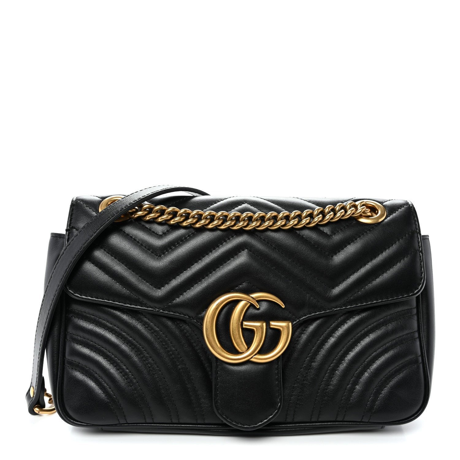 Gucci Calfskin Matelasse Small GG Marmont Shoulder Bag Black