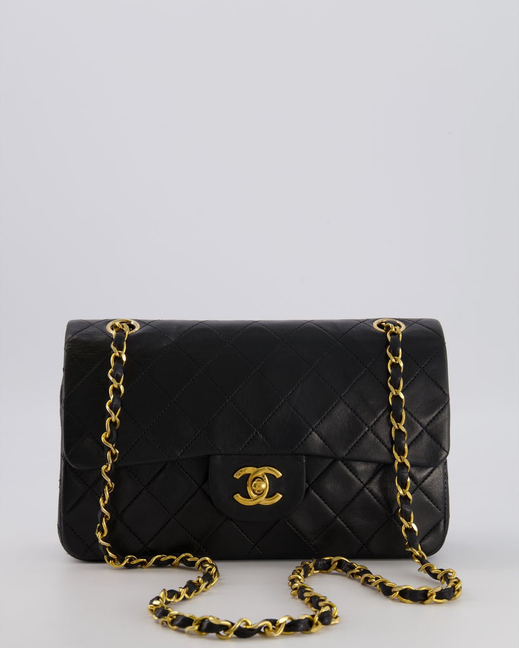 Chanel Vintage Black Small Classic Double Flap Bag in Lambskin Leather with 24K Gold Hardware