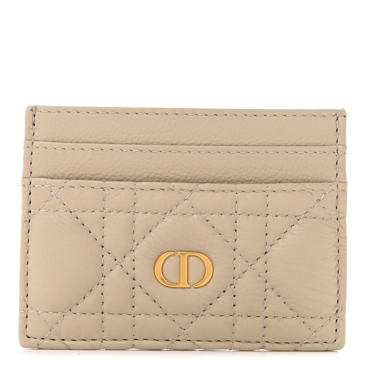 Christian Dior Supple Calfskin Cannage Caro Freesia Card Holder Powder Beige