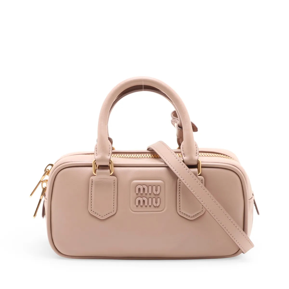 Miu Miu Arkady Leather 2 Way Handbag Beige