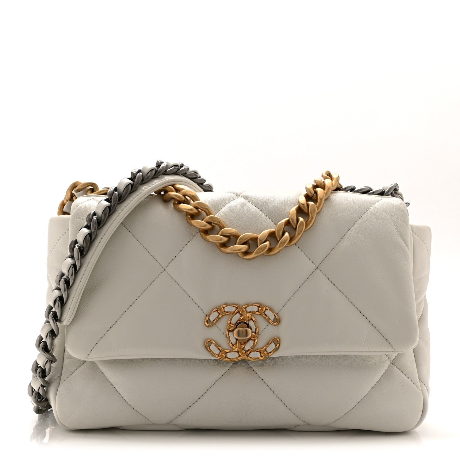 Chanel Lambskin Quilted Medium Chanel 19 Flap White