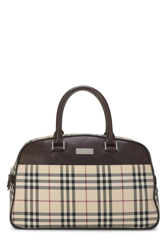 Brown Check Nylon Bowler Handbag Medium