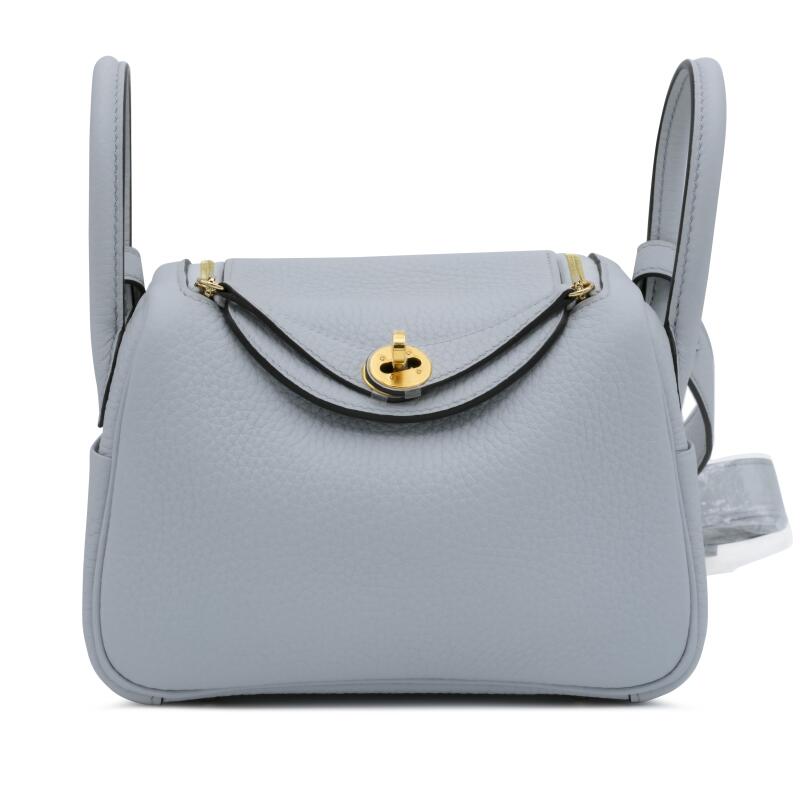 Hermes Bleu Pale Clemence Mini Lindy 20 Gold Hardware, 2024