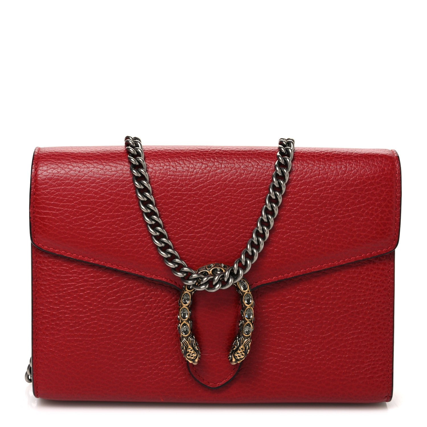 Gucci Calfskin Mini Dionysus Chain Wallet Hibiscus Red