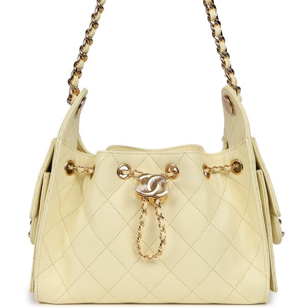 Chanel Mini 25 Hobo Bag Light Yellow Caviar Gold Hardware