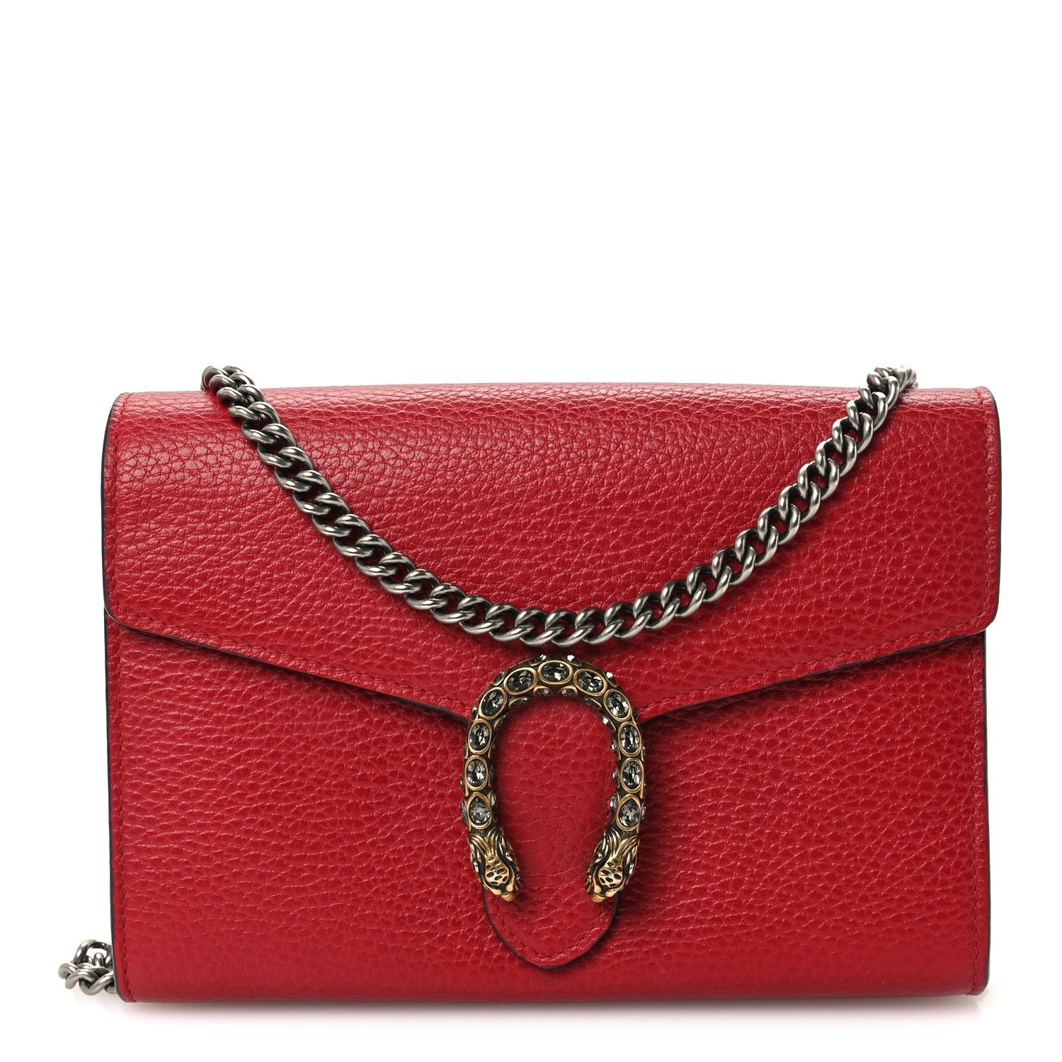 Gucci Calfskin Mini Dionysus Chain Wallet Hibiscus Red