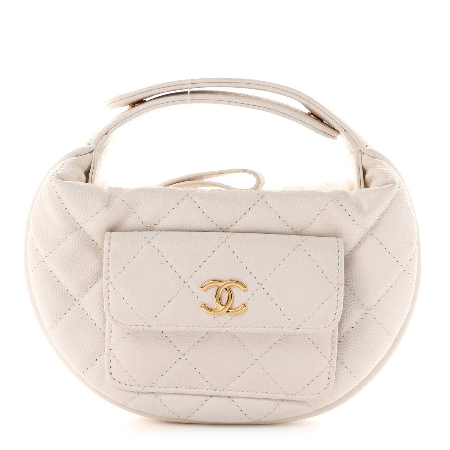 Chanel Caviar Quilted Polly Pocket Pouch Hobo White