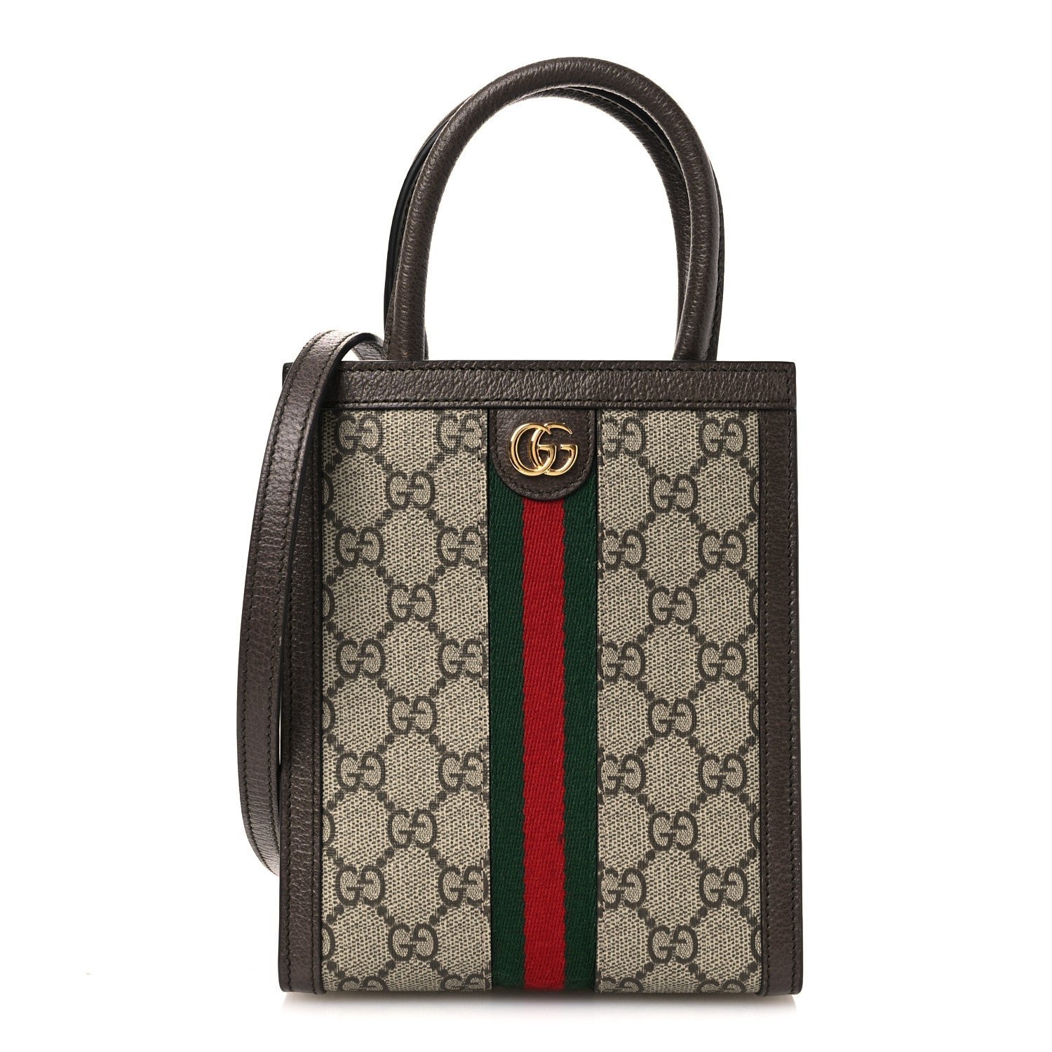 Gucci GG Supreme Monogram Textured Dollar Calfskin Web Super Mini Ophidia Mini Tote Bag Beige Ebony New Acero