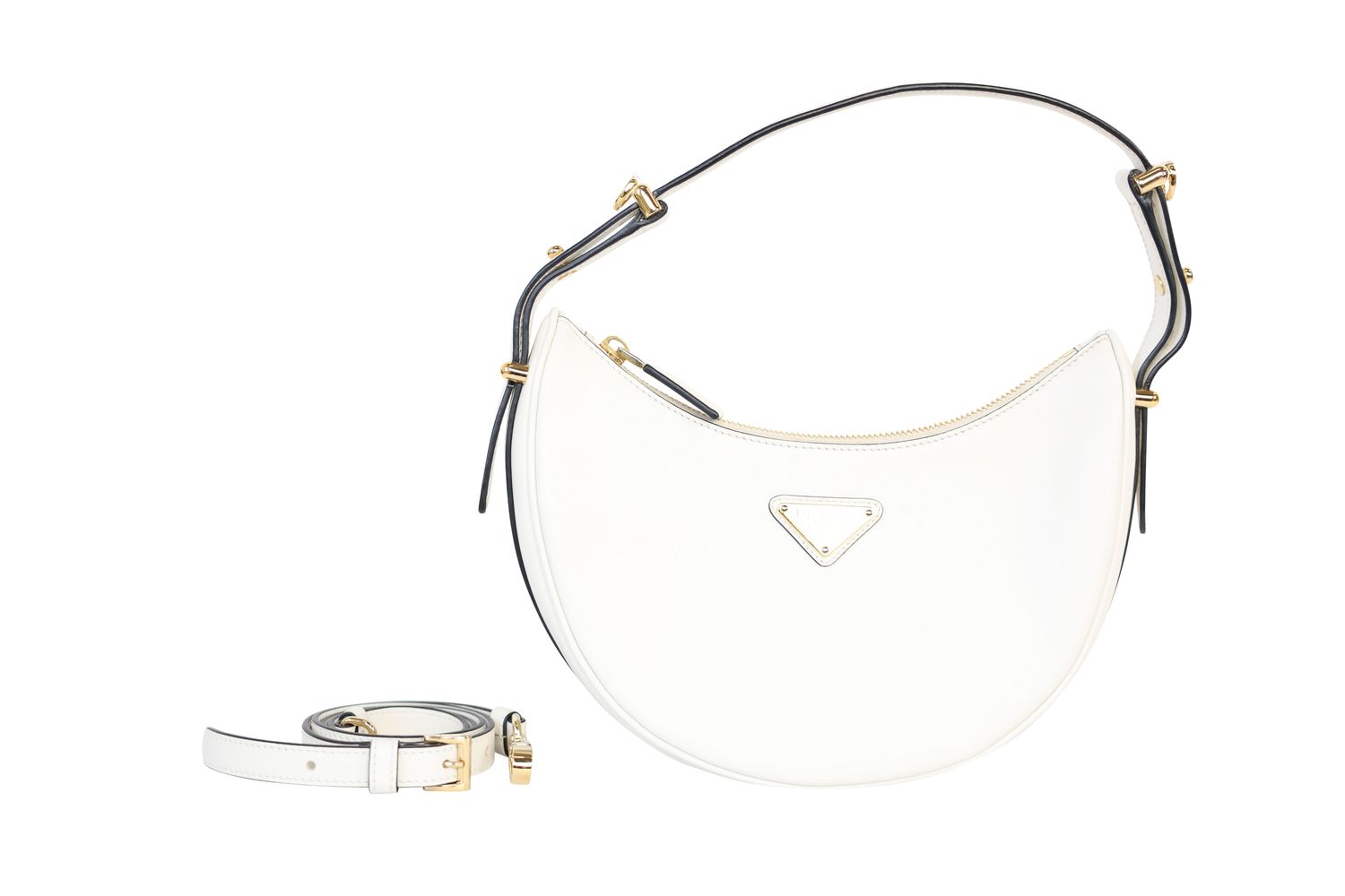 Prada Arqué  Mini Shoulder Bag, White Leather and Gold Hardware, Preowned in Dustbag WA001