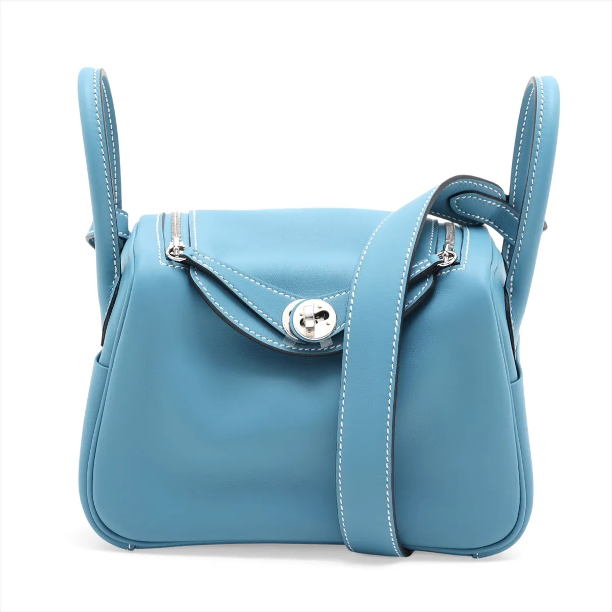 Hermès Lindy mini 20 Veau Swift NEW BLUE JEEN Silver Metal Fittings