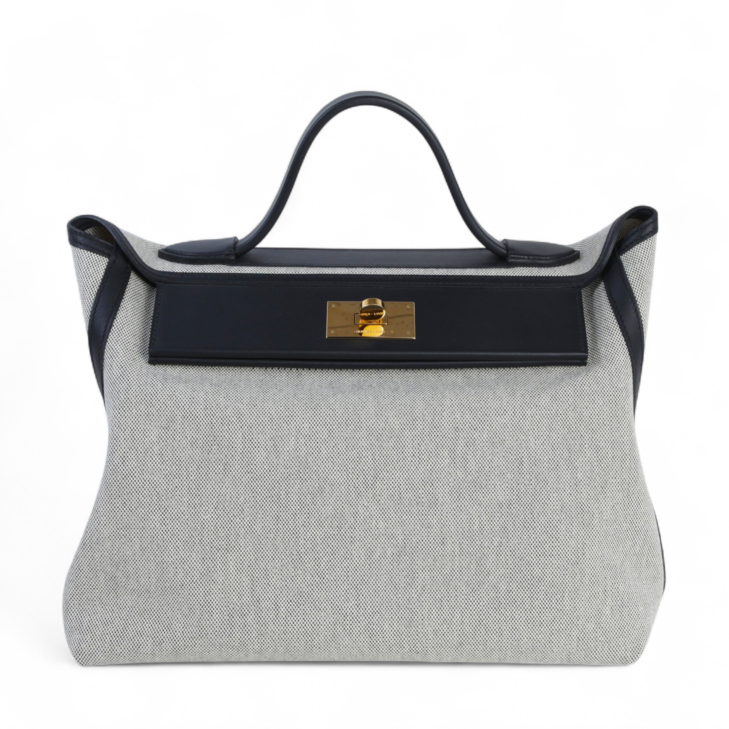 Hermes Excellent ( Rank SA ) HERMÈS 24/24 - 35 Noir (89) Ecru Swift Toile H canvas Gold hardware Z (2021)