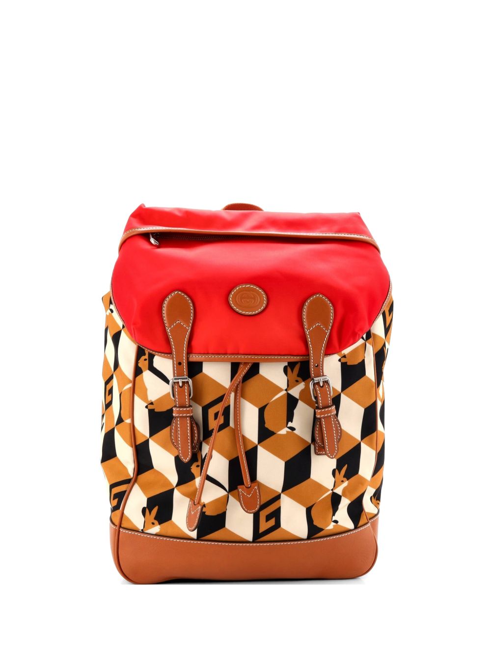Interlocking G Patch Flap Buckle Printed Nylon with Canvas and Leather backpack