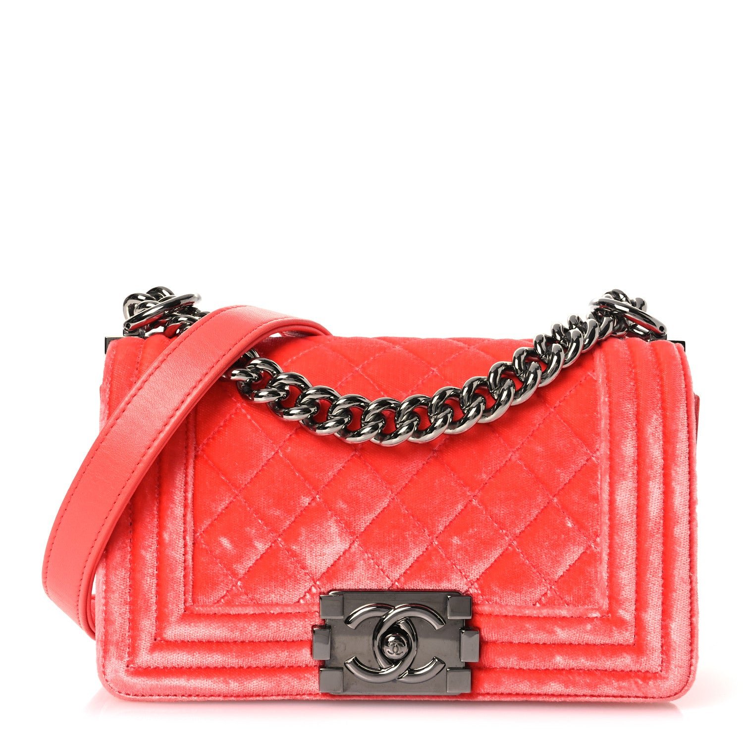 Chanel Velvet Quilted Small Boy Flap Coral