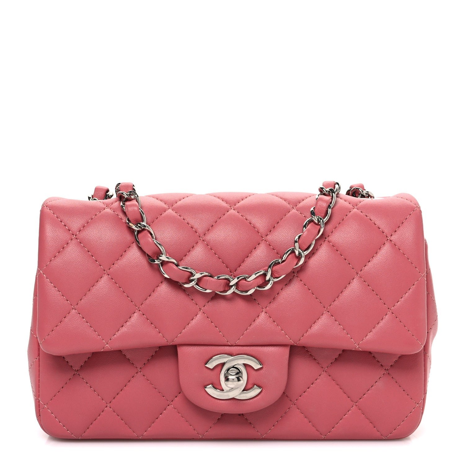 Chanel Lambskin Quilted Mini Rectangular Flap Pink